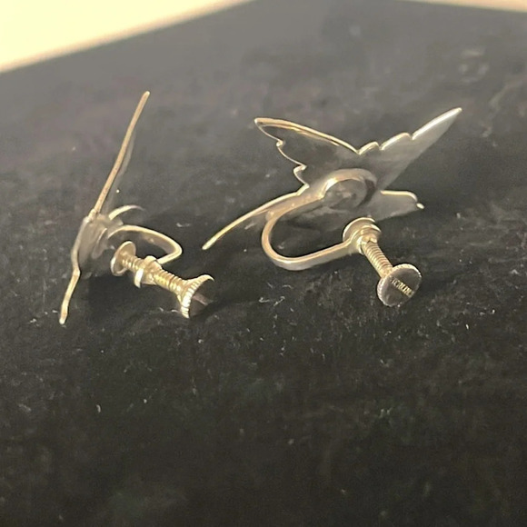 Sterling Silver Vintage Screw Back Swallow Bird Earrings - Picture 4 of 6